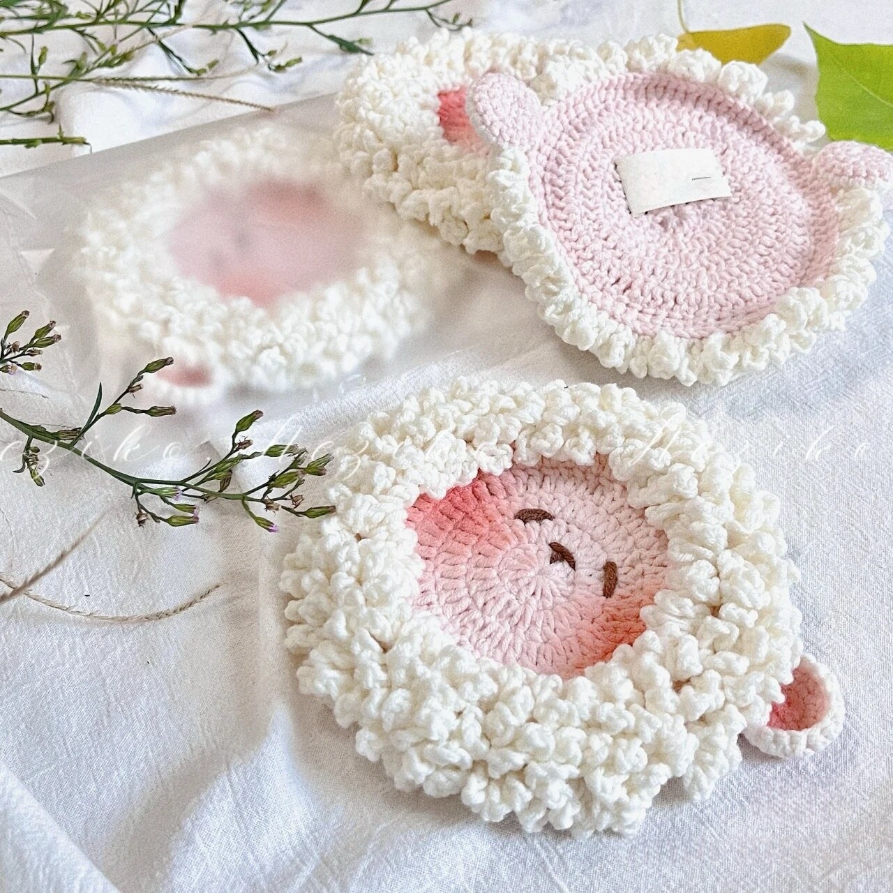 Handmade Crochet Sheep Coaster – Cute Wool Lamb Mug Mat – Soft