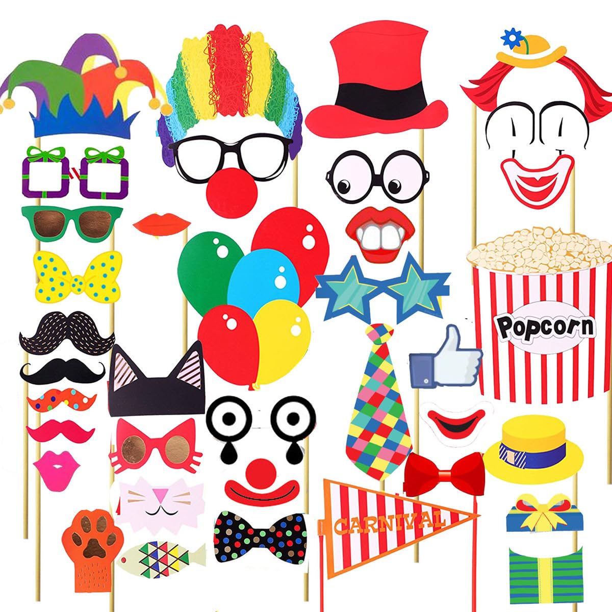 36PCS Carnival & Circus Photo Booth Props – Birthday & Graduation Kit