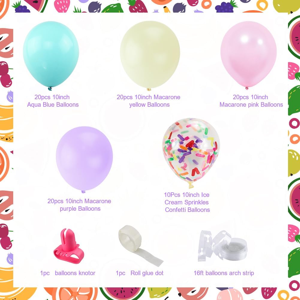 Sweet Ice Cream Party Balloon Arch Garland Pastel Macaron Popsicle Confetti Balloon Summer Ice Cream Theme Party Decor for Baby Bridal Shower Girl Ice Cream Bday Wedding Graduation Party Supplies