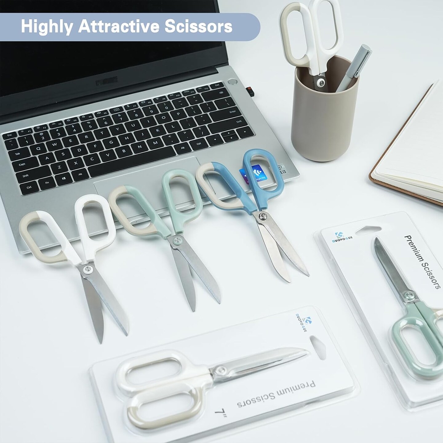 Blue Cute Office Scissors with Comfort-Grip Handles, Sharp Craft Scissors for DIY Art, Sewing, Fabric, Student, Teacher, and Home Use(7", Blue-1Pack)