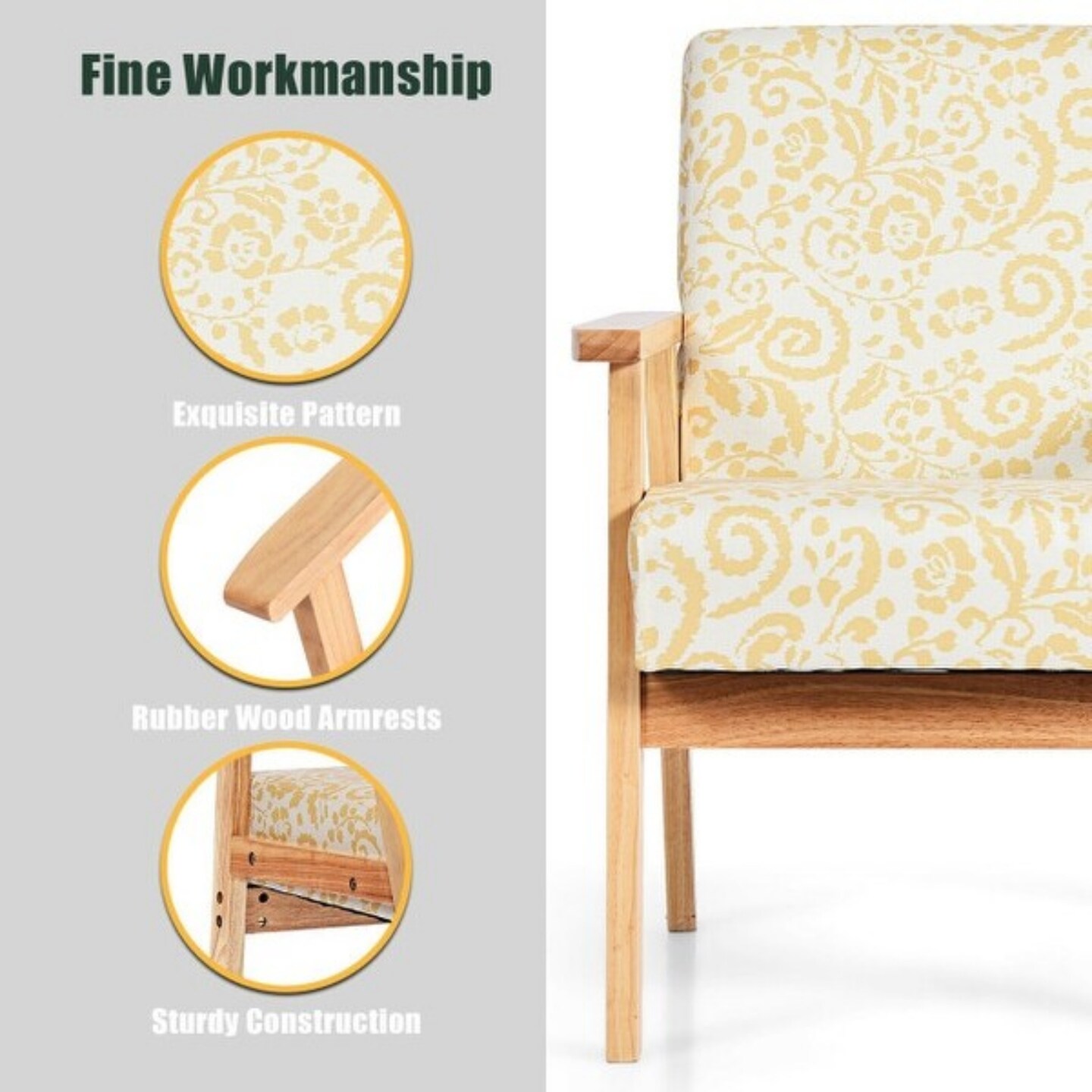 Modern Accent Armchair Fabric Lounge Chair with Rubber Wood Leg Ideal for Living Room or Any Other Space