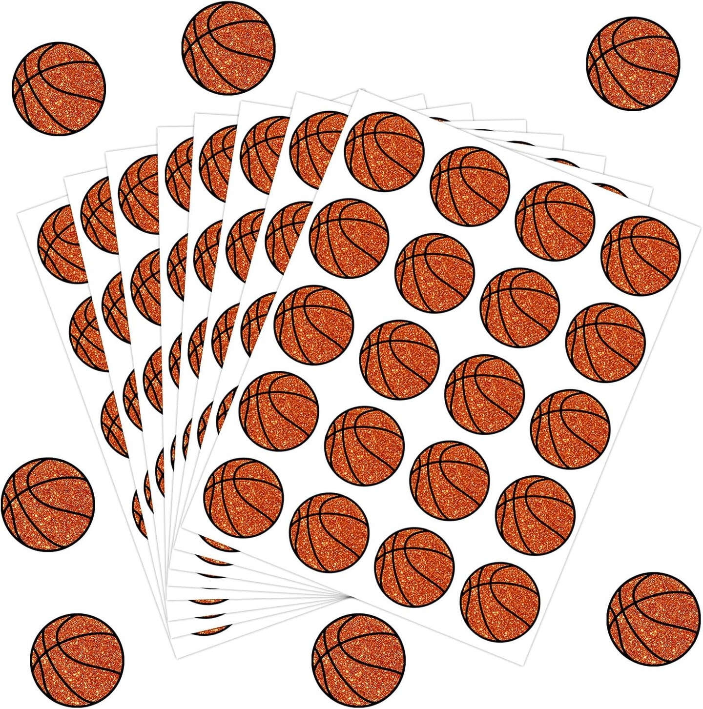 500Pcs Glitter Basketball Sticker Sport Paper Decal Self-Adhesive Sticker Label for Party Favor Envelope Scrapbook DIY Supplies, 1.5 in