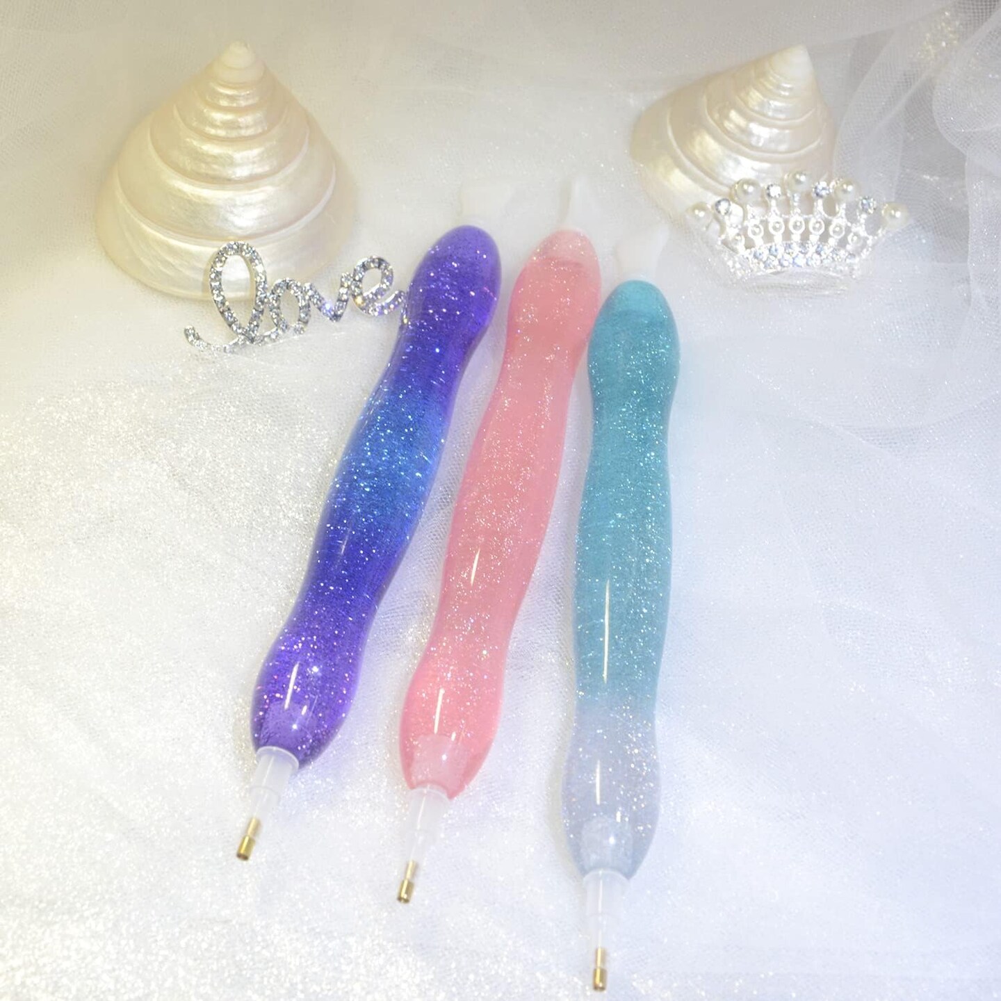 Handmade 5D Diamond Painting Art Drill Pen Kit Tool with 14pc Thin Tips and 10 Waxes Glitter Pink