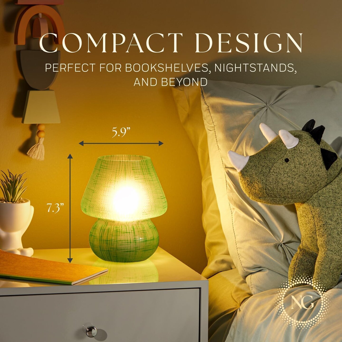 Next Glow Mushroom Lamp - Green Retro Funky Aesthetic LED Table Lamp, Modern Dimmable E26 Socket
