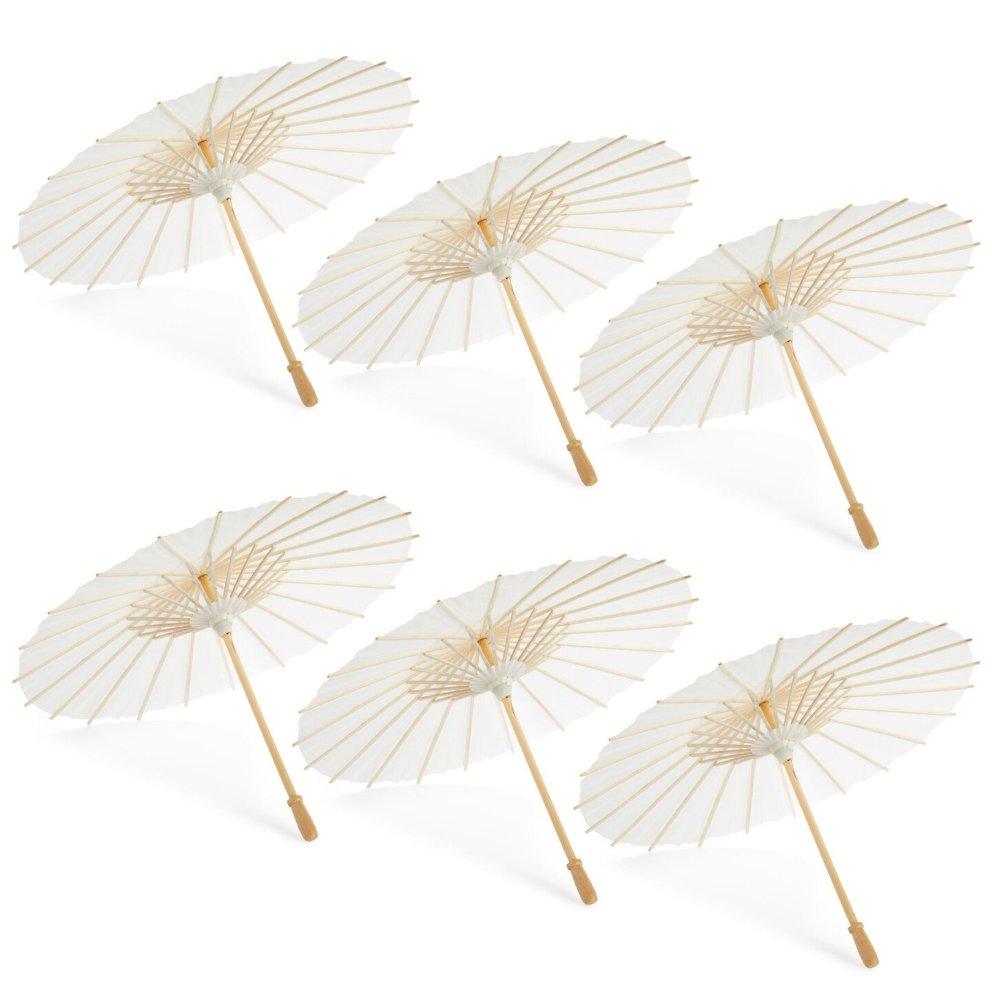6-Pack Parasol Paper Umbrellas for Decorations for Kids, Cocktail Party Decor, DIY, Arts and Crafts Projects, Sun Parasols for Plants, Photo Props (Small, White, 16 in)
