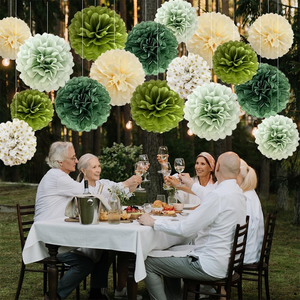 Olive Sage Green Tissue Paper Pom Poms Decor Sage Green Baby Shower Decorations for Bridal Shower Wedding Neutral Wild Safari Jungle Woodland Birthday Party Decor