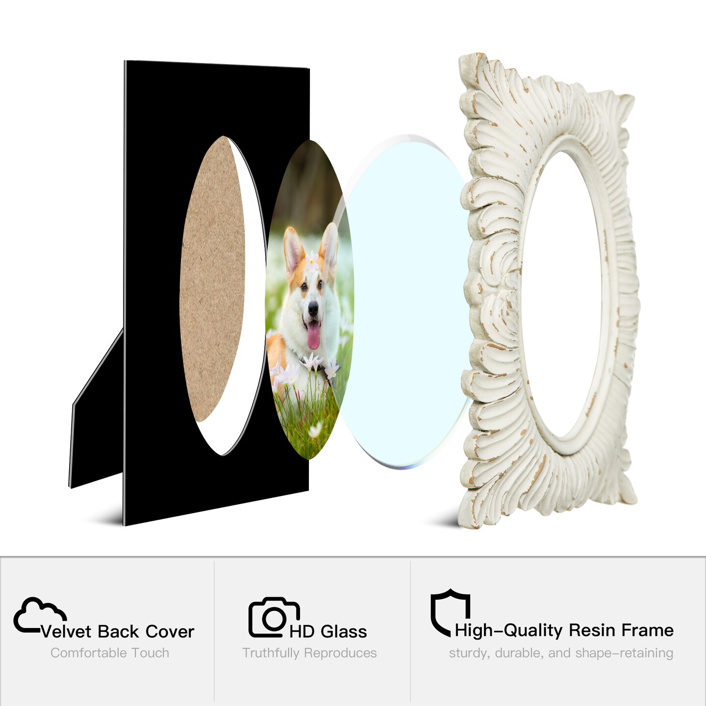 Set of 4 White Ornate Resin Wall or Tabletop Picture Frames-4x6