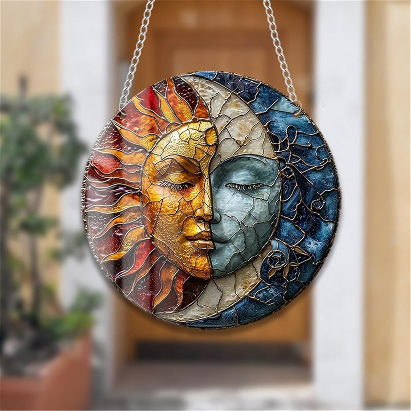 Summer Sun and Moon Acrylic Window Hangings Indoor Outdoor Stained Suncatchers Panels Bedroom Garden Kitchen Sun and Moon Wall Decor Gifts