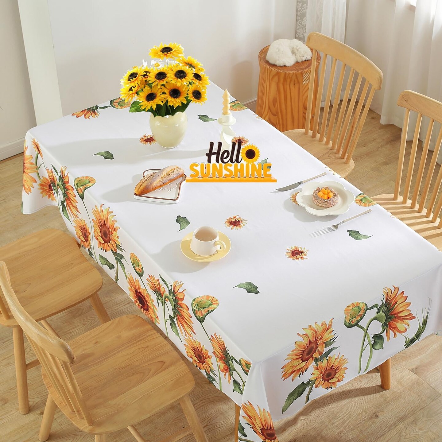 Summer Sunflower Tablecloths for Rectangle Table 60&#x22;x102&#x22;,Yellow Floral Table Cloth,Spillproof Wrink Free Fabric Table Cover for Fall Autumn Camping Picnic Dinning