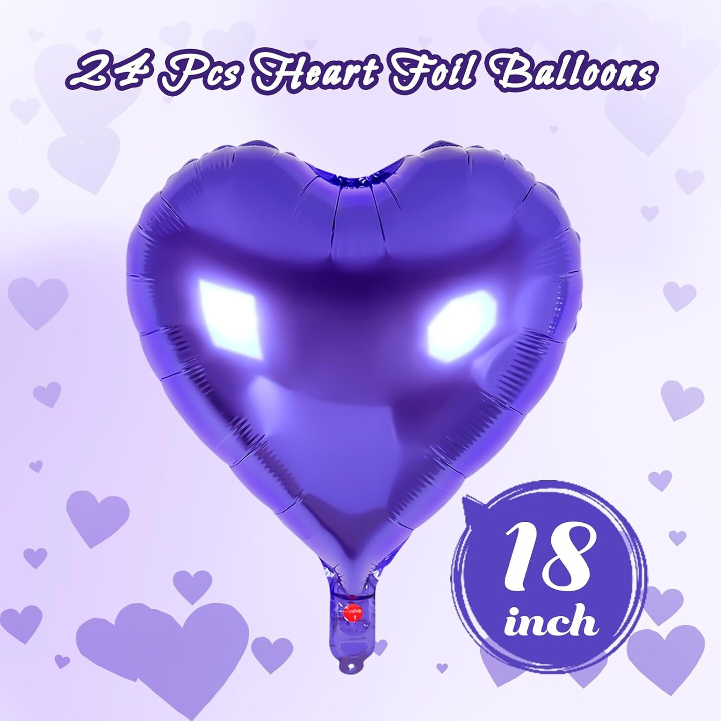 24PCS 18-Inch Purple Heart Foil Balloons – Love Heart-Shaped Decorations for Valentine’s Day, Birthday, Wedding, Engagement & Baby Shower Parties