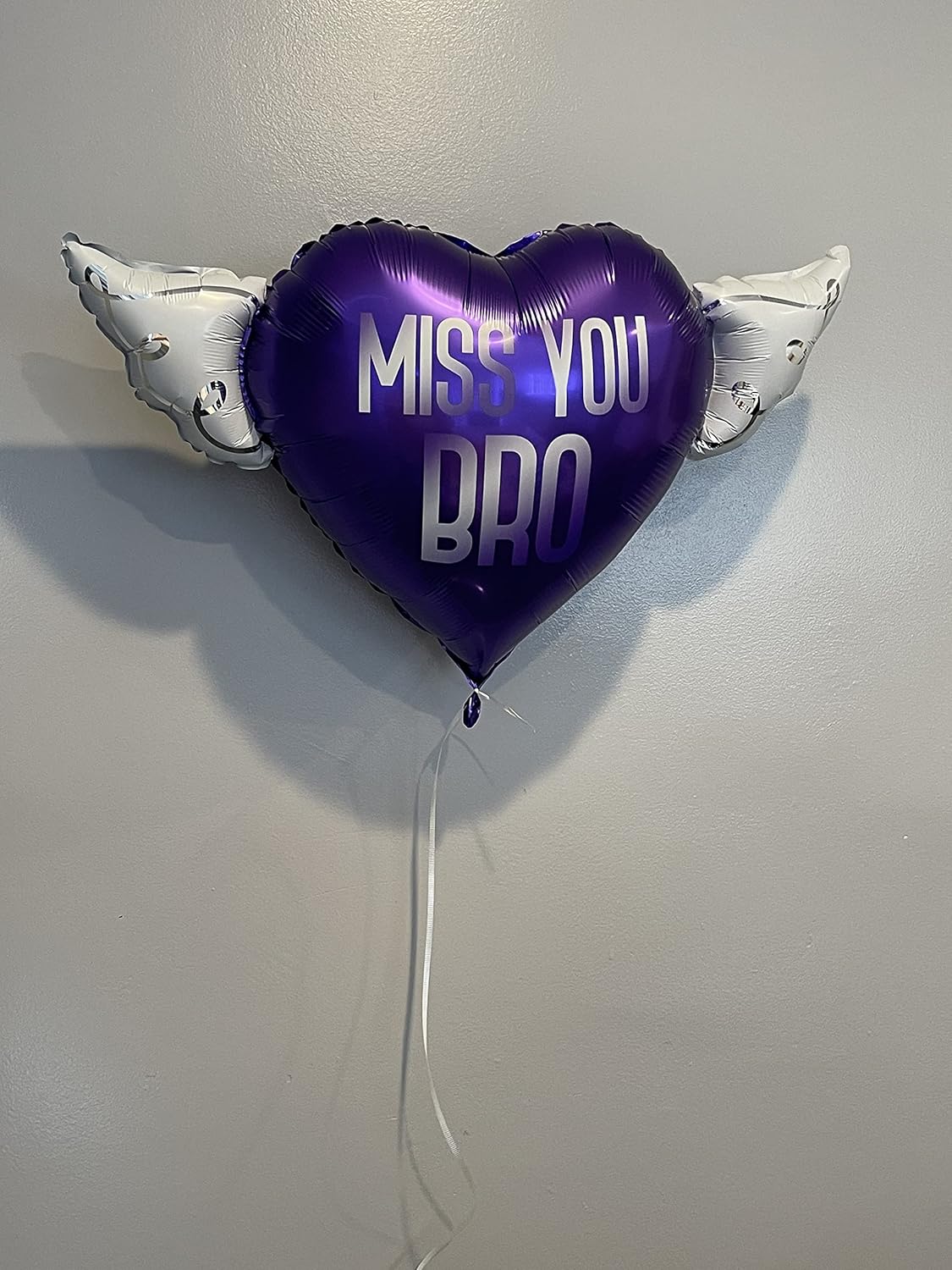 Miss You Bro, Balloons heart shaped with angel wings (Purple)