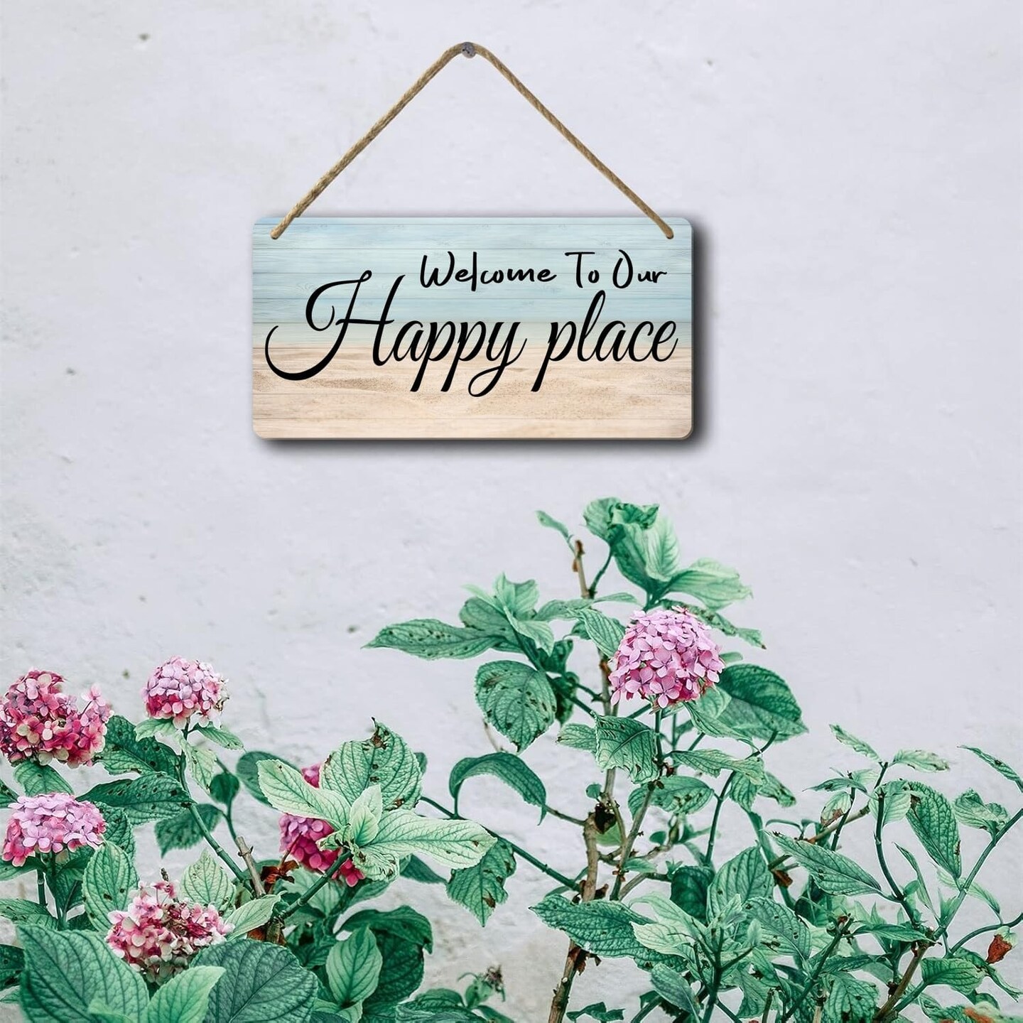 Welcome To Our Happy Place Sign House Door Wall Decor Welcome Signs For Front Door Home Sweet Home Door Wood Welcome Personalized Wooden Hanging The Patio Wall Decor Summer Porch Tin Sign Beach Wall Decor For Bedroom Happy Hour Decor 6x12 Inch