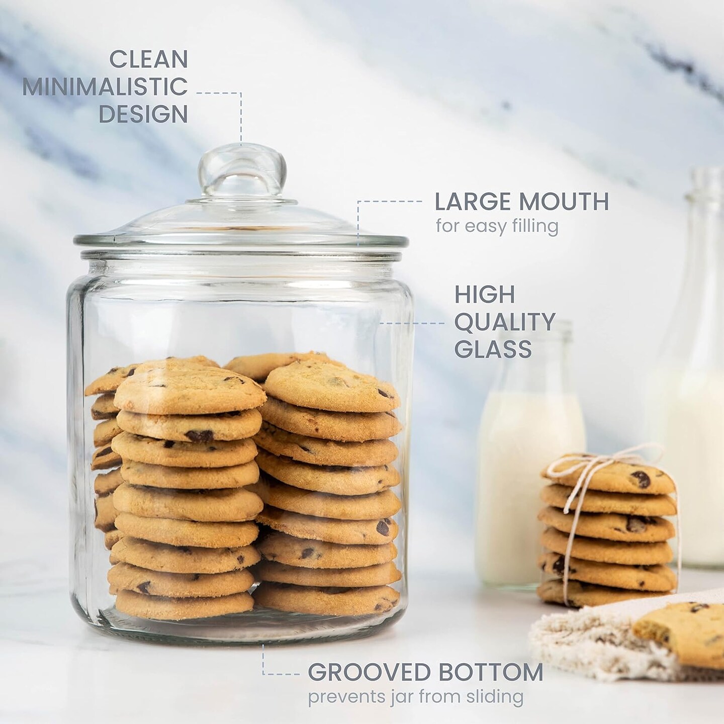 1 Gallon Glass Cookie Jar with Lid &#x2013; Airtight Glass Food Storage Container for Cookies, Candy, Flour, Dog Treats &#x26; More &#x2013; Clear Large Kitchen Jar for Pantry or Laundry Room &#x2013; Pack of 1