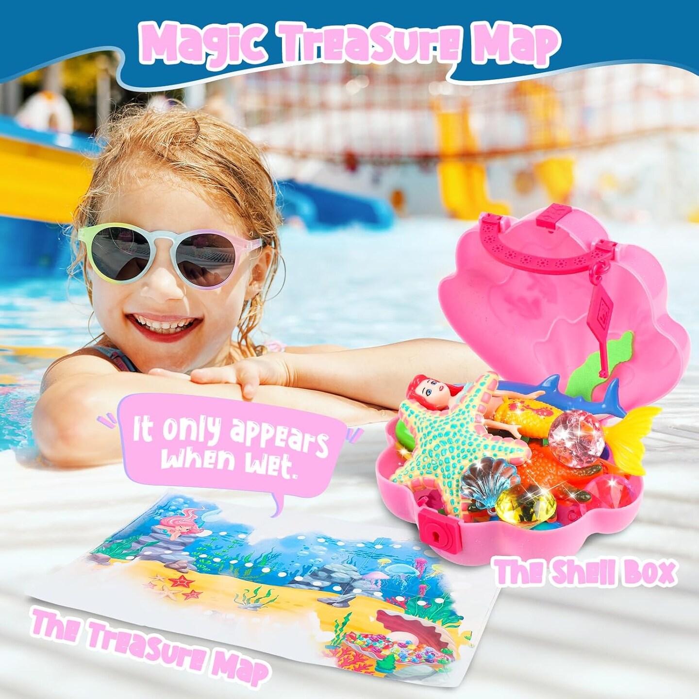 Summer Pool Toys, Swim Diving Toys for Kids Set with Upgraded Shell Treasure Chest, Pool Mermaid with Storage Bag Pool Game Summer Beach Water Birthday Party Gift(Shell Box)