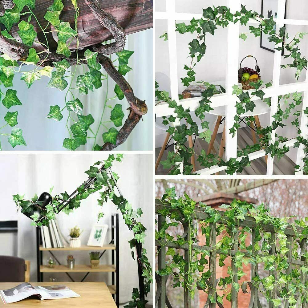 12 Pack Artificial Hanging Ivy Vine Garland - 6.9ft Silk Fake Plants for Home, Garden, Wedding Decor (72 Leaves/Vine, Weatherproof)