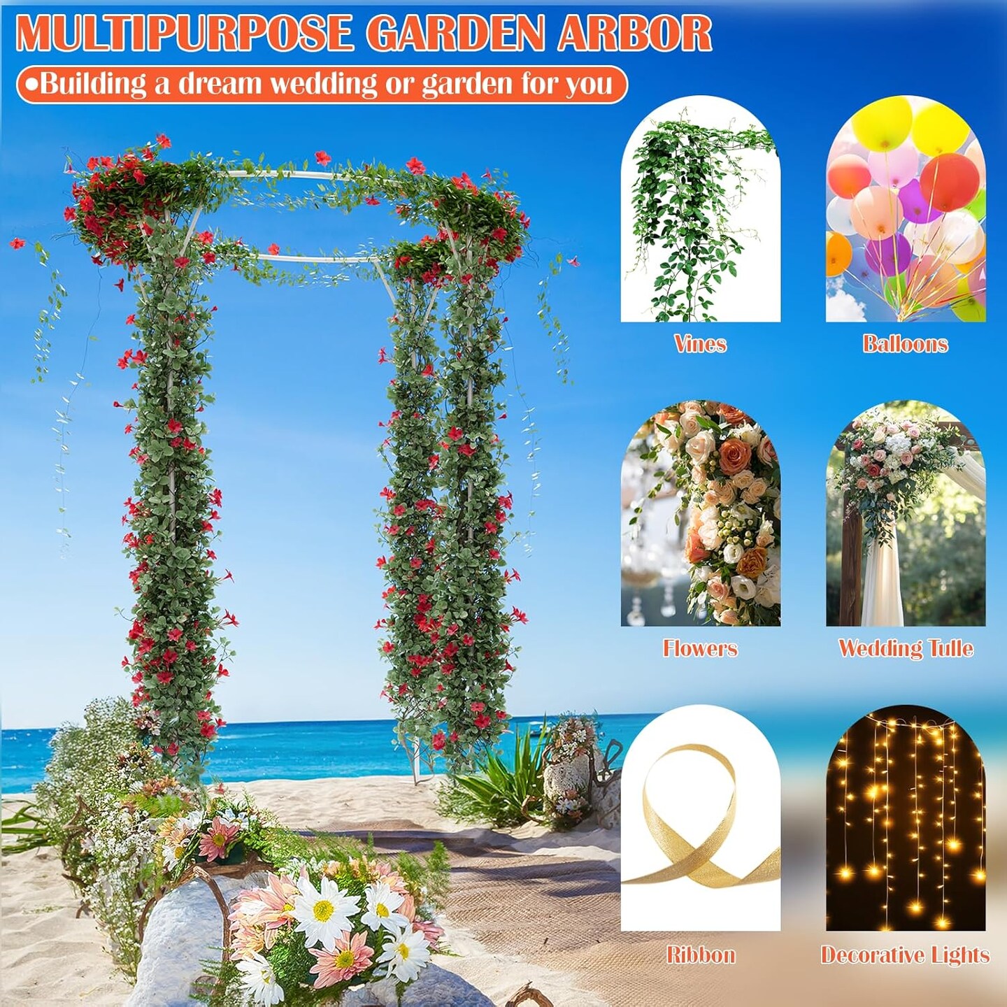 7.5FT Round Gold Wedding Arch Backdrop Stand - Balloon Arch, Garden Trellis, Event Decor for Ceremonies, Parties, Baby Showers, and Outdoor Use