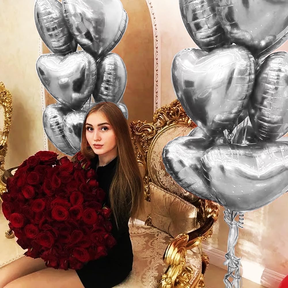 12 pcs Silvery Heart Foil Balloons,18 Inch Heart Shaped foil Balloon Love Balloon for Wedding Decoration Party Balloon Birthday