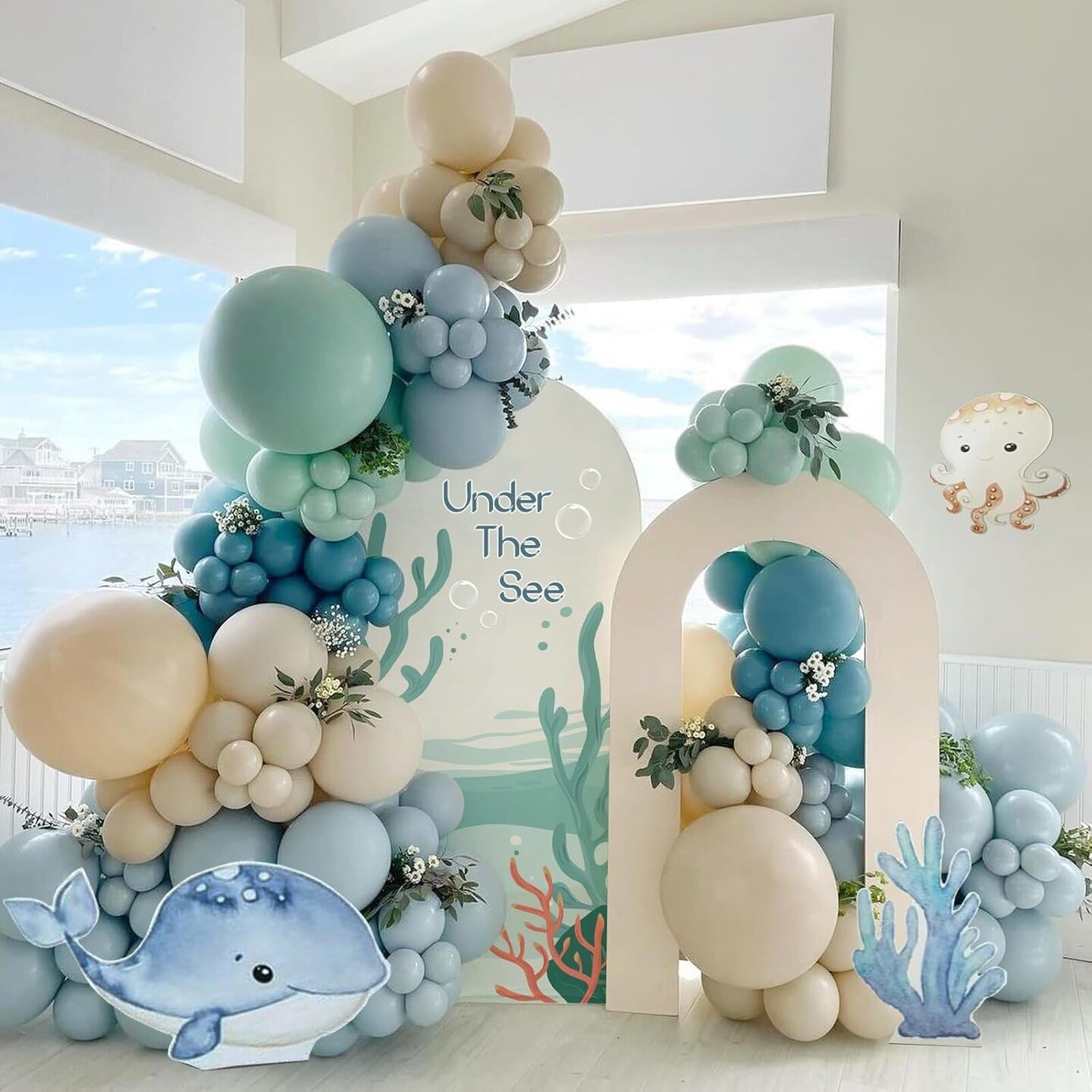 Under the Sea Balloon Garland Kit 147pcs Pastel Blue Green White for Party