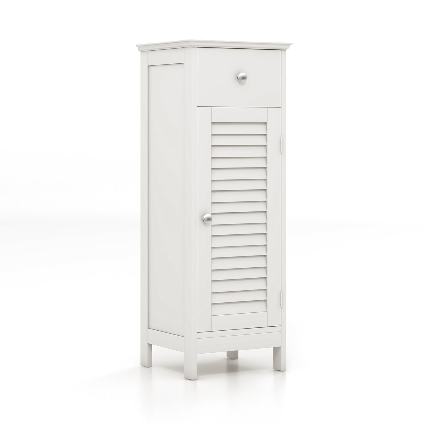 MDF Freestanding Bathroom Cabinet with Adjustable Shelf, Drawer and Shutter Door