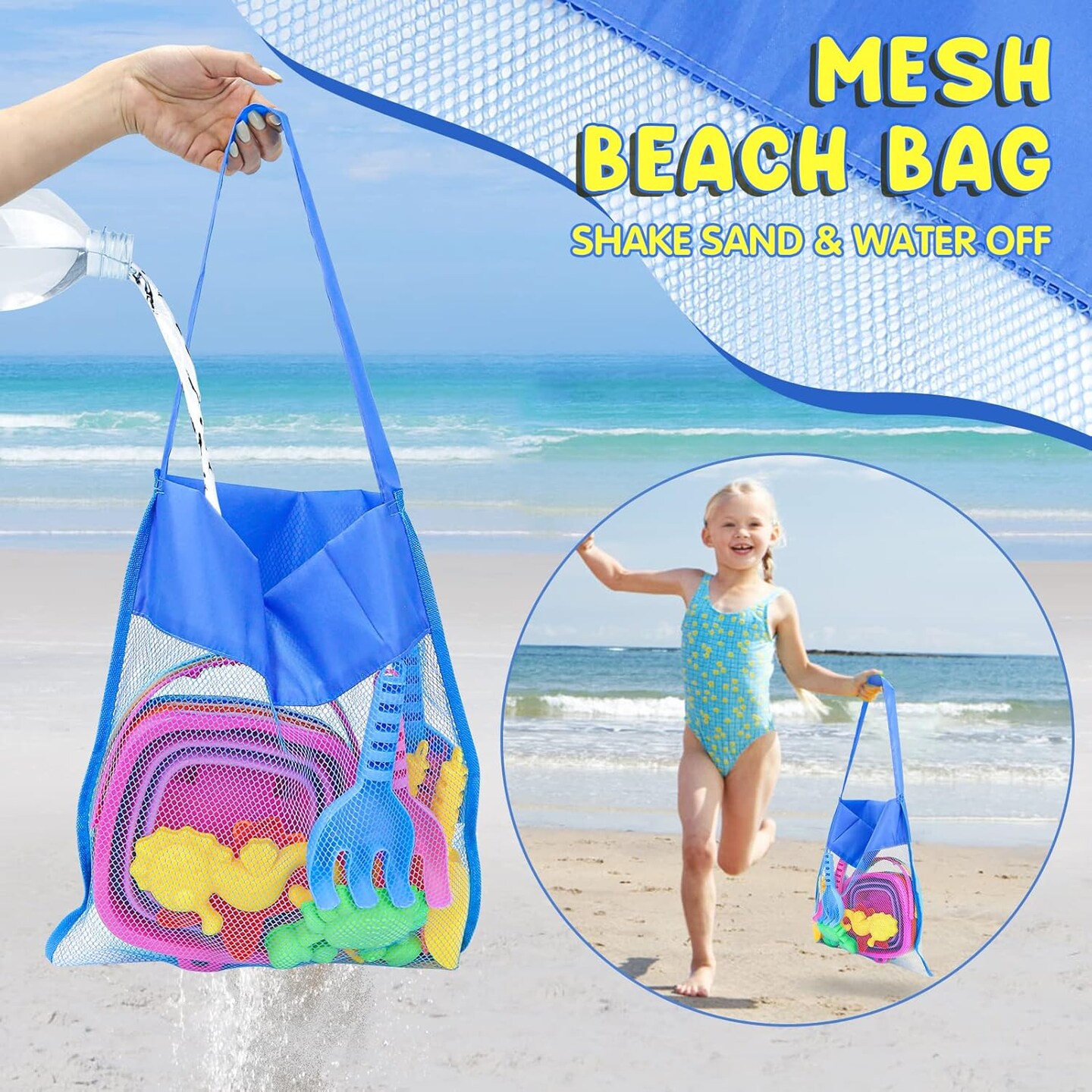 Summer Beach Toys for Kids 3-10, Collapsible Sand Castle Toys for Beach Include 3 Pack Foldable Buckets, Shovels Molds and Storage Mesh Bag, Sandbox Travel Toys for Toddlers Kids