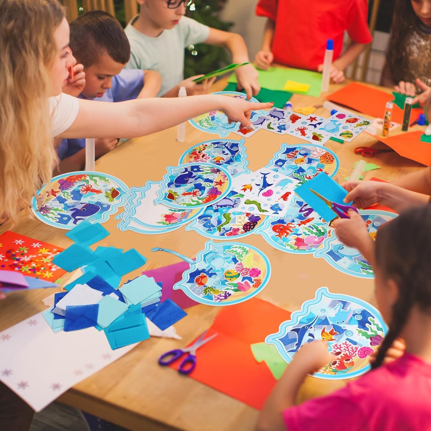 24 Pcs Summer Craft Kits Under The Sea Scene Suncatcher Kit Make a Ocean Animal Suncatcher Craft Ornament Under The Sea Scene