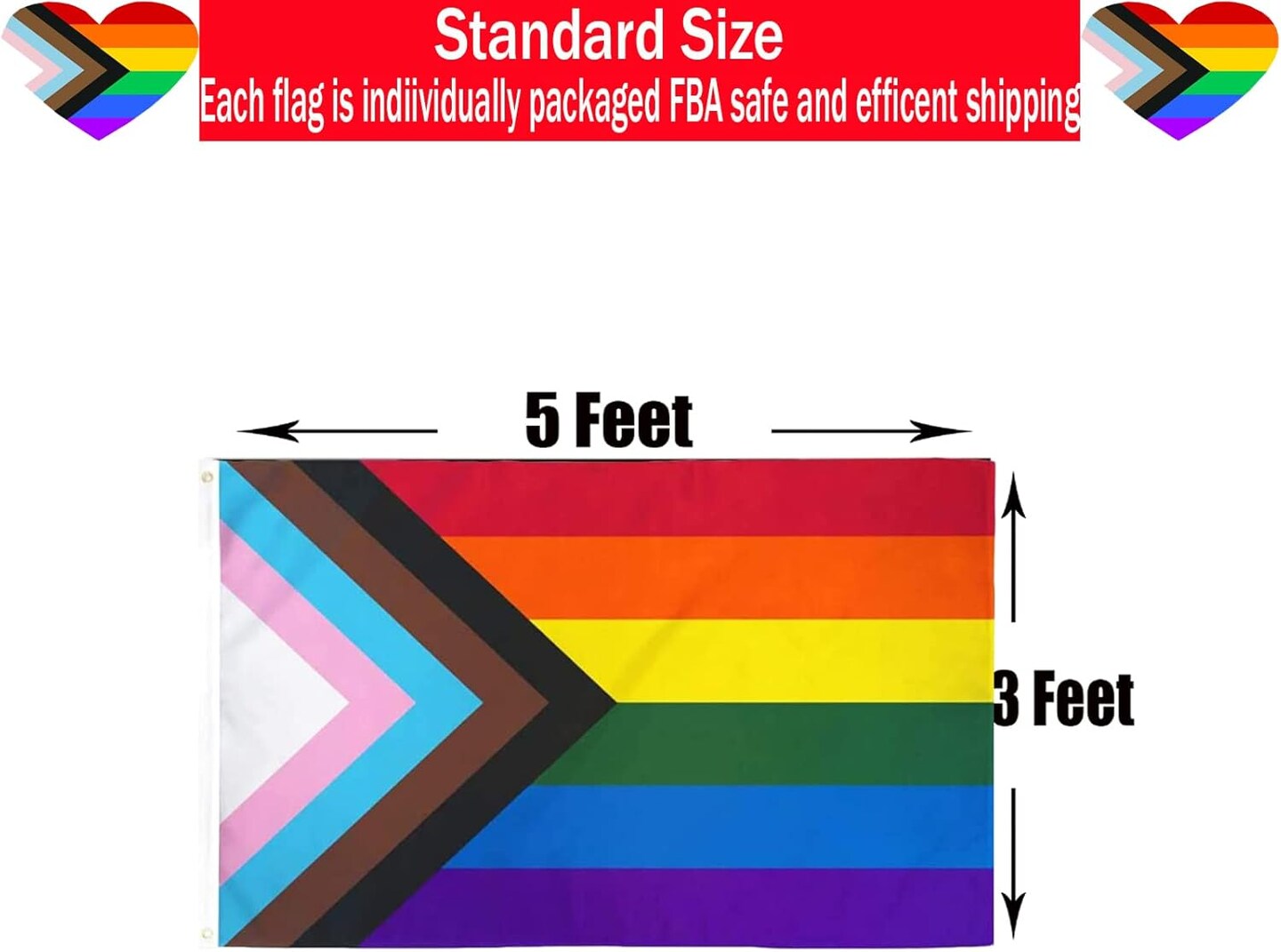 Progress Pride Rainbow Flag 3x5 Outdoor-LGBTQ Gay Lesbian Bisexual Non Binary Transgender All Inlcusive Progressive Pride Rainbow Flag Vivid Color 100D Heavy Duty Polyester Flags with 2 Brass Grommets