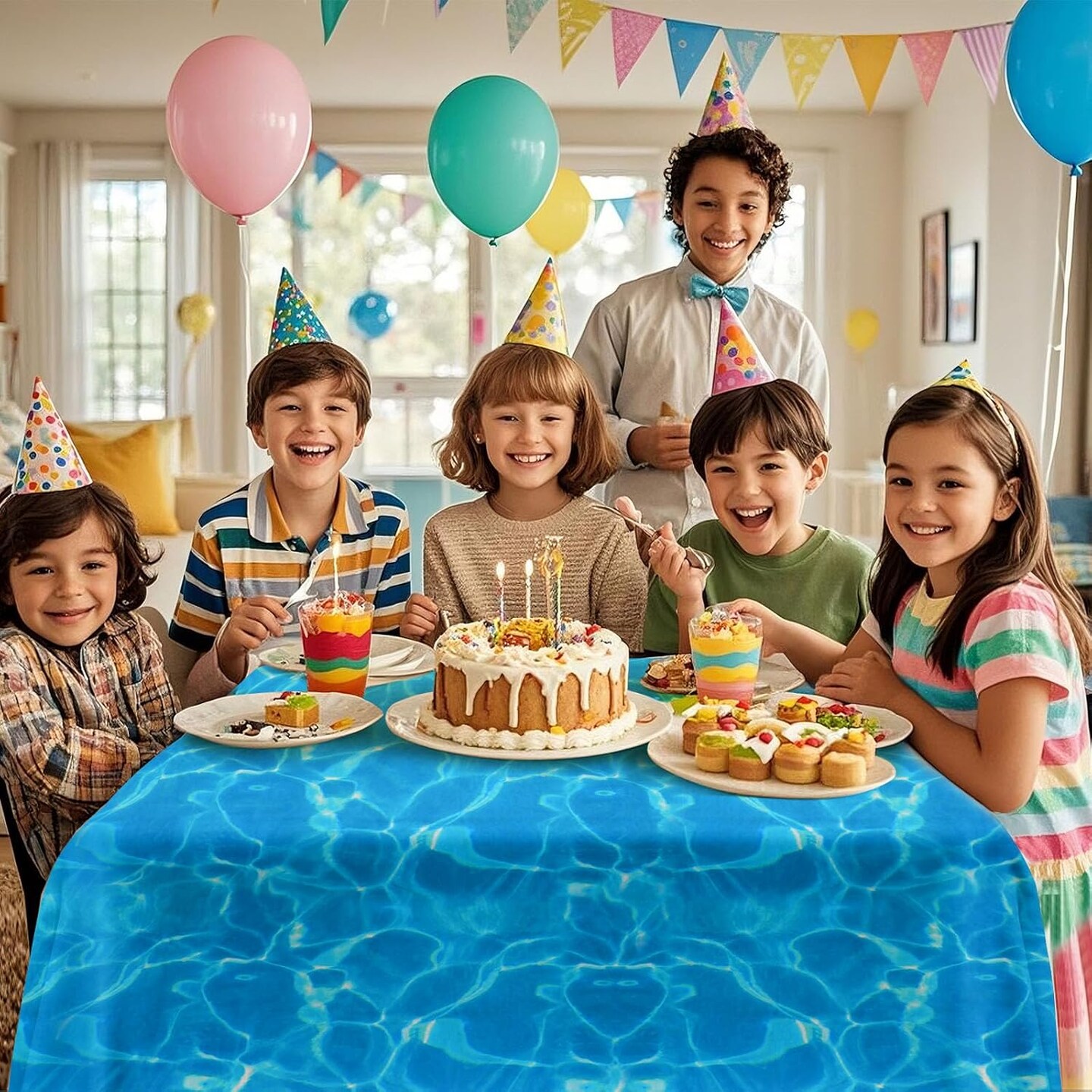 3 Pcs Ocean Waves Tablecloths, 54 x 108 Inch Ocean Theme Table Cover,Plastic Water Print Tablecloths for Beach Pool Sea Theme Party Decorations