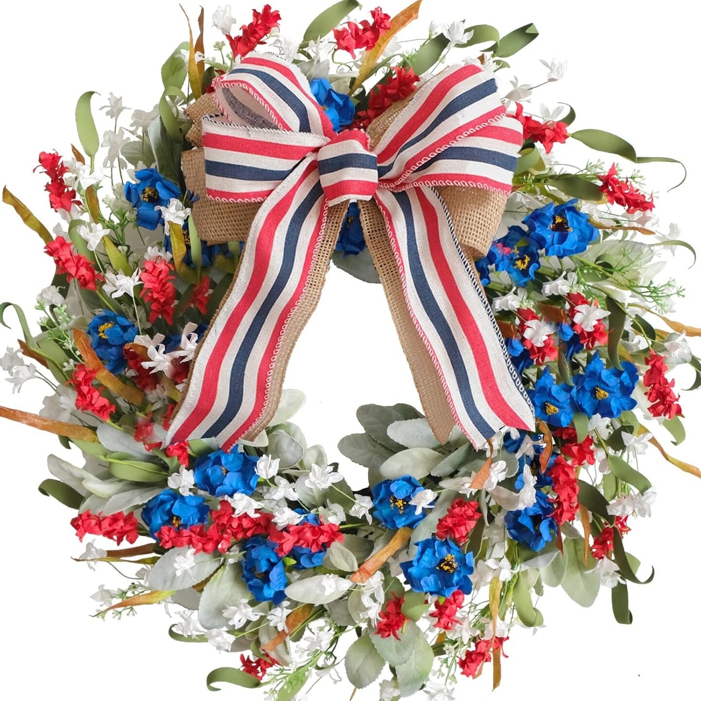 20in Patriotic Flower Wreath, Red White Blue, 4th of July Decor