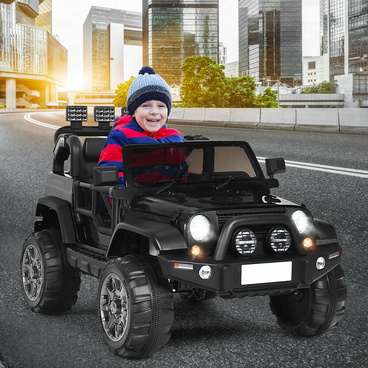 2-Seat Ride-On Car Truck with Remote Control, LED Lights, Music and Safety Features