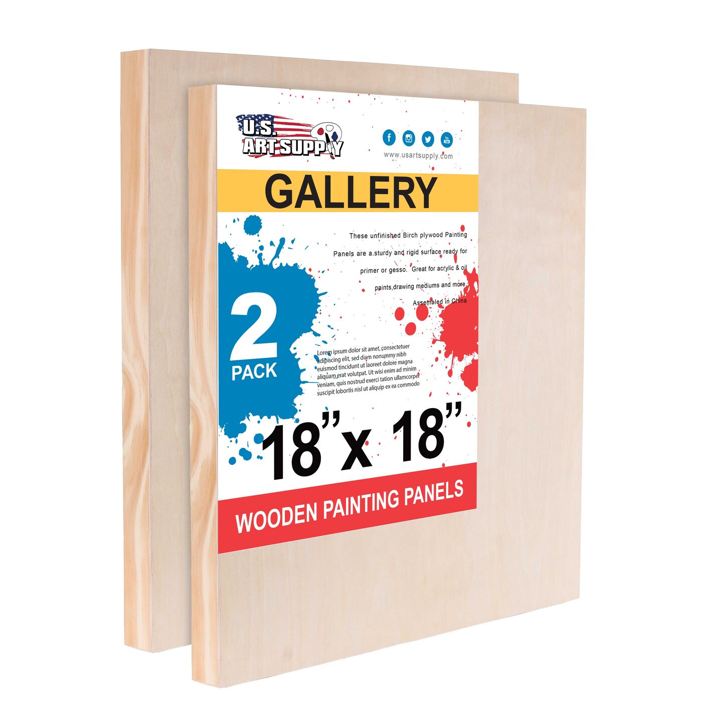 Unfinished Cradled Wood Panels for Painting, 2 Pack of 18x18 inch - Gallery Birch Wooden Canvas Boards 1-1/2&#x22; Deep - Mixed-Media Craft, Acrylic, Oil, Encaustic, Paint Pouring