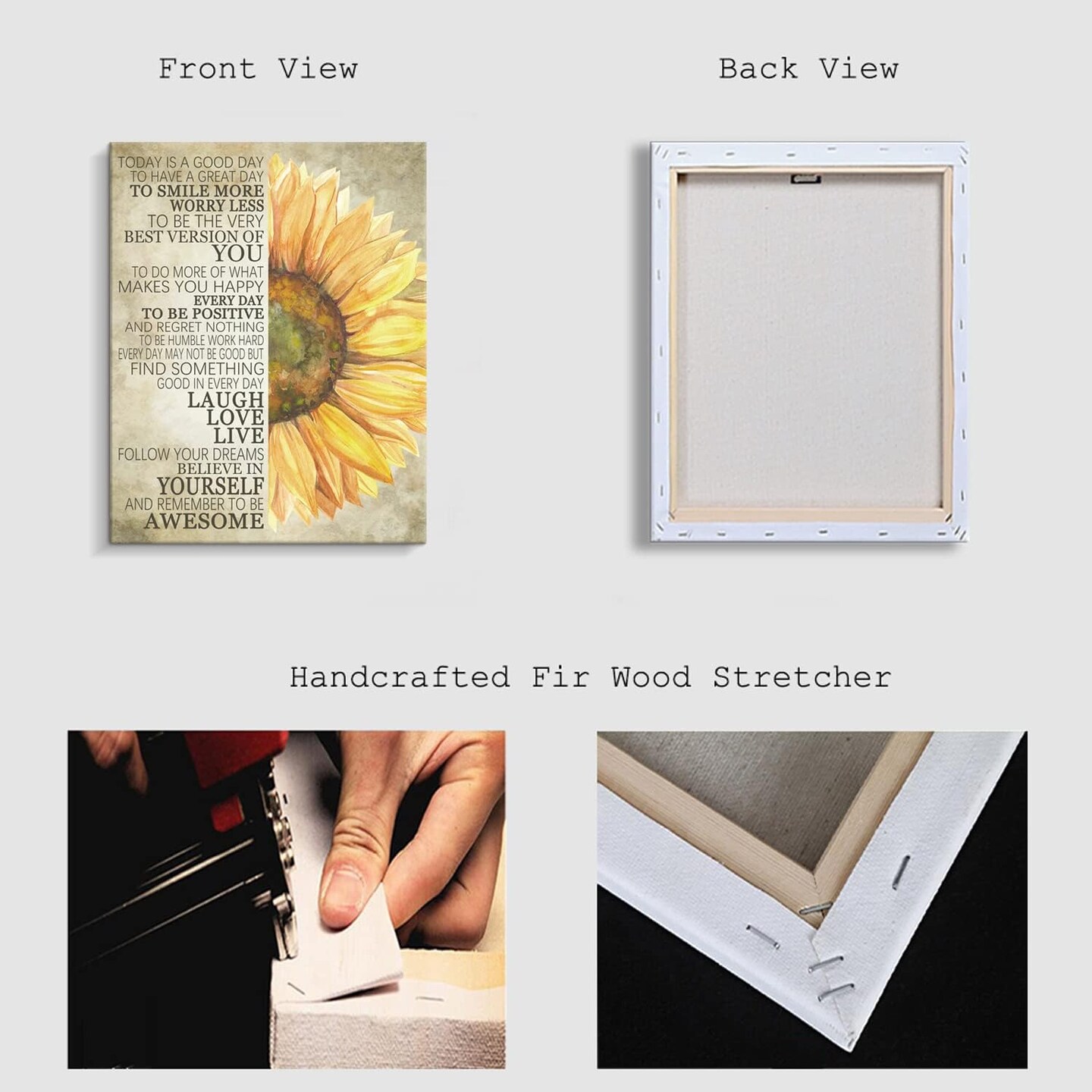 Summer Sunflower Wall Decor Inspirational Quotes Canvas Wall Art Rustic Farmhouse Sunflower Artwork for Bathroom Bedroom Office Kitchen Framed Ready To Hang (12 X 15 inch, Yellow - Flower)