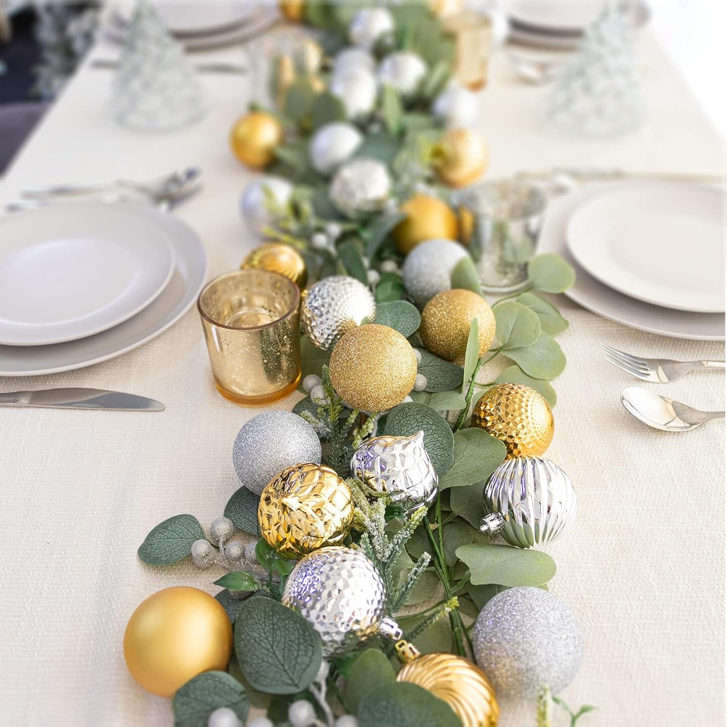 Gold Christmas Balls 34pcs 2.36-Inch Christmas Tree Decoration Ornaments for Xmas Tree Holiday Wreath Garland Decor Ornaments Hooks Included