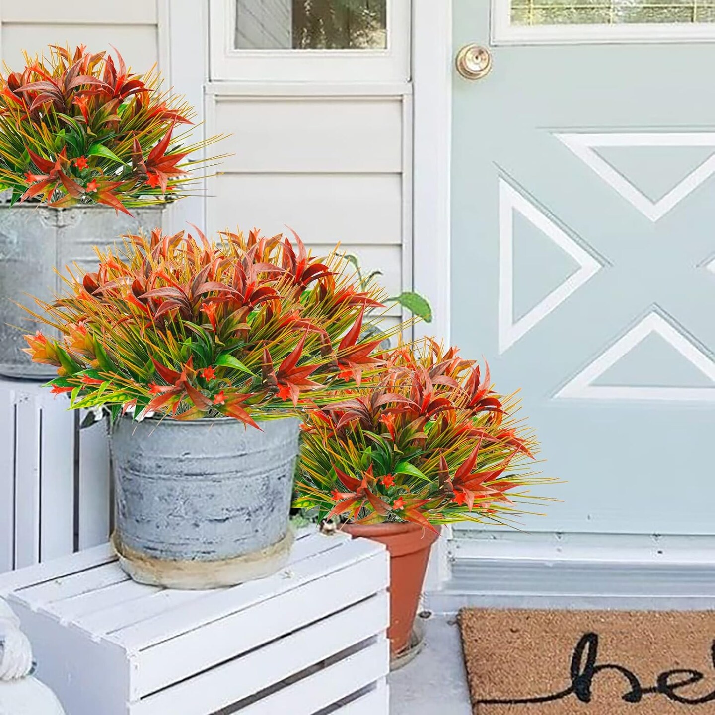 16Pcs Summer Bushes Outdoor Artificial Plants UV Resistant