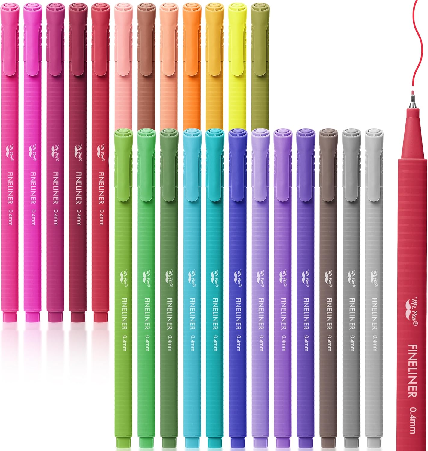 Fineliner Pens Colored, 24 Pack, Ergonomic Triangular Colorful Barrels, 0.4mm Fine Liner Pens