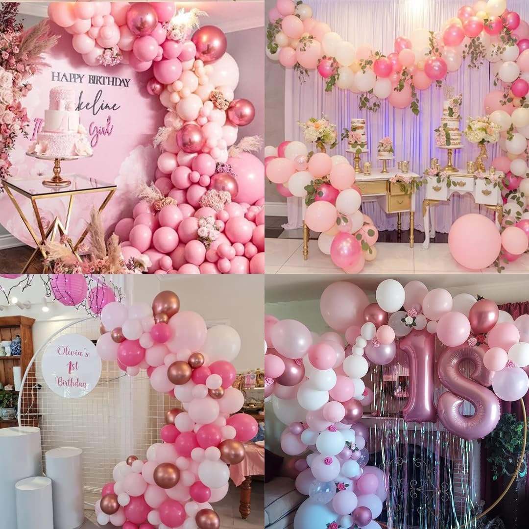 60PCS Pink, White &#x26; Rose Gold Party Balloon Kit &#x2013; 12 Inch Latex Balloons with Confetti, Chrome Rose, and Classic Pink &#x26; White Colors for Birthdays, Weddings, Graduations, and Elegant Event Decorations