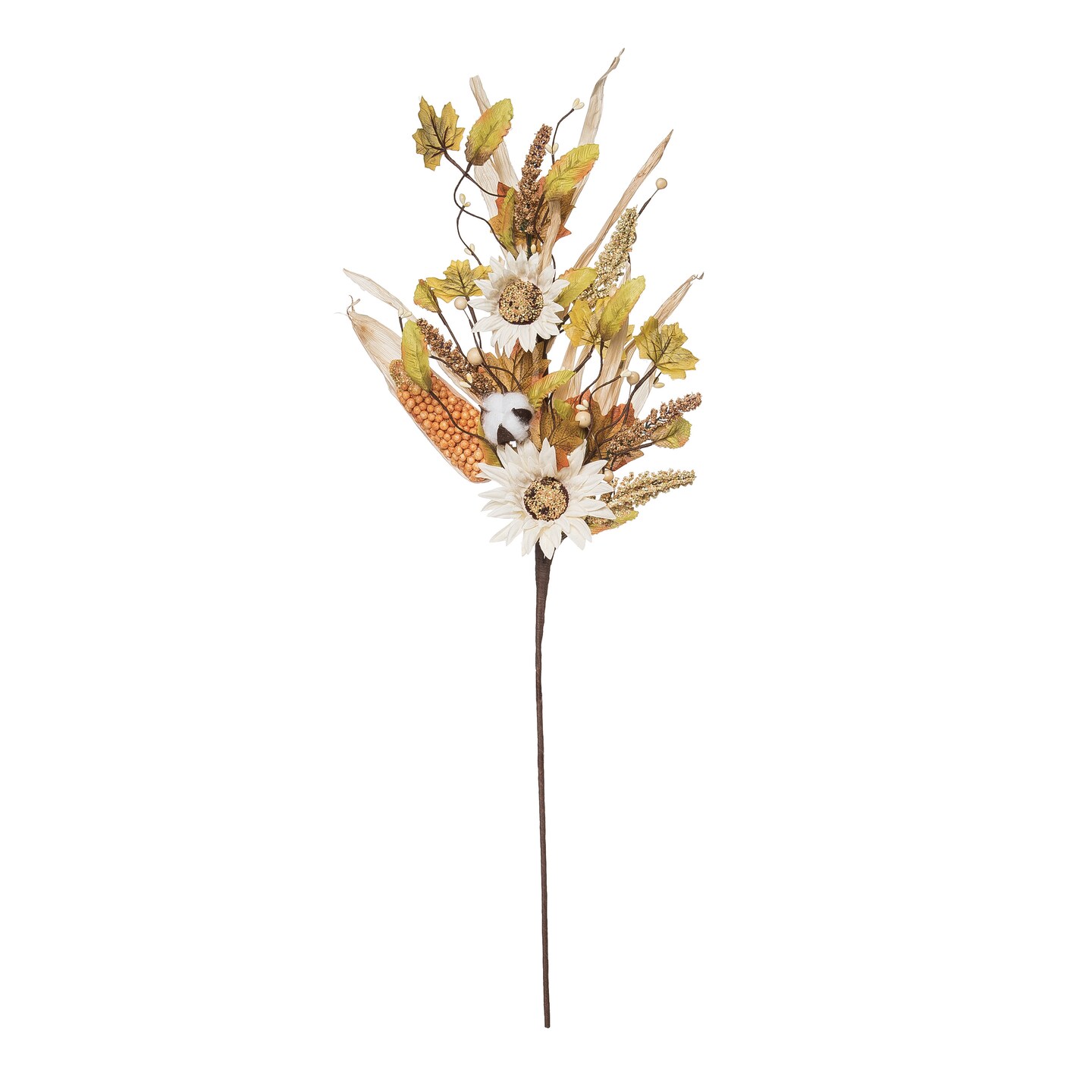 Transpac Metal 30 in. Yellow Harvest Rustic Sunflower and Cotton Spray