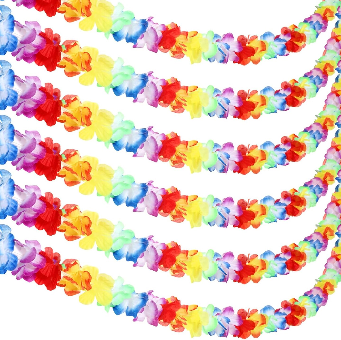 10 Pack Summer Multicolor Tropical Flower Lei Garland Luau Hibiscus Flower Banner for Hawaiian Luau Decorations,10 Feet Each