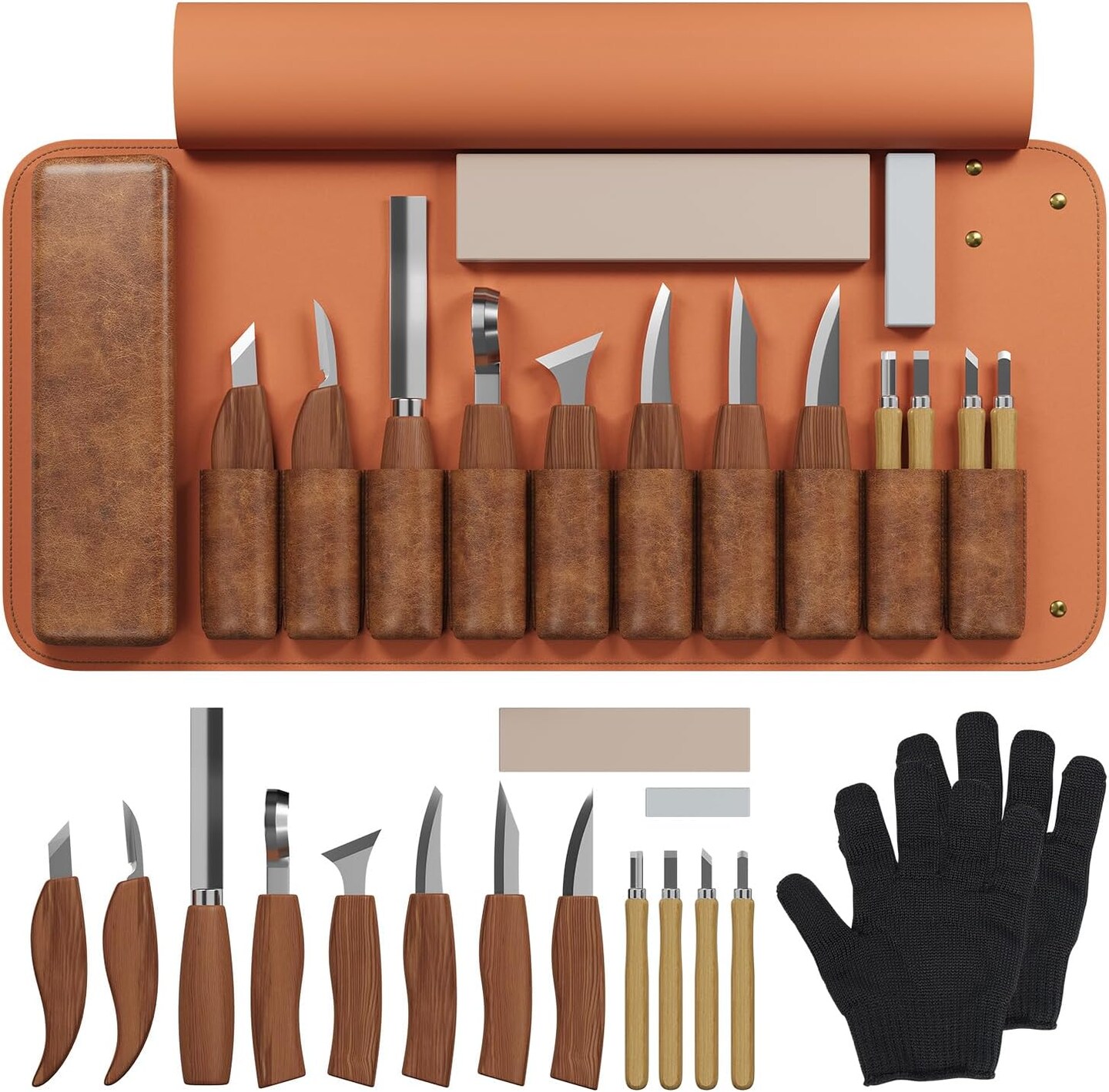 Wood Carving Kit Deluxe Hand Carving Tool Set, 16 Wood Whittling Kit High-Carbon Steel, Wood Art Tools 8 Whittling Knives &#x26; 4 Detail Carving Knives