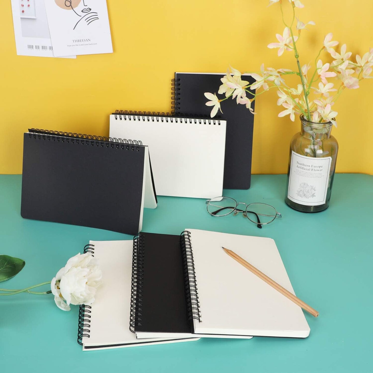 Hardcover Spiral Notebook Unlined, A5 6 packs 5.5”x8.3“ Blank Travel Writing Notebooks Journal, Notepad Sketchbook, College Office Business Subject Diary Spiral Journal-Black Cover