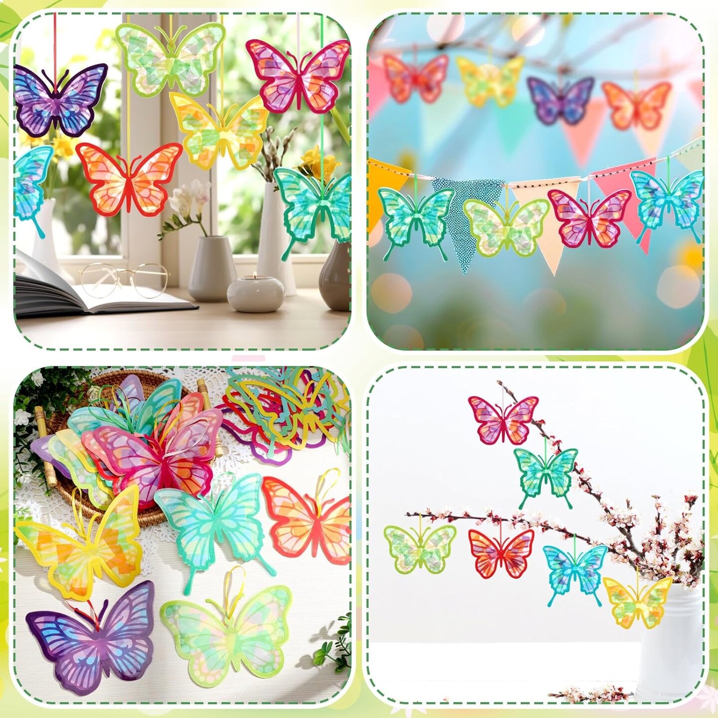 32 Pcs Butterfly Suncatchers Paper Craft Set DIY Butterfly Shaped Stained Glass Effect Tissue Paper Kits Bulk for Window Classroom Activities Art Summer Party Decorations Favors Gift