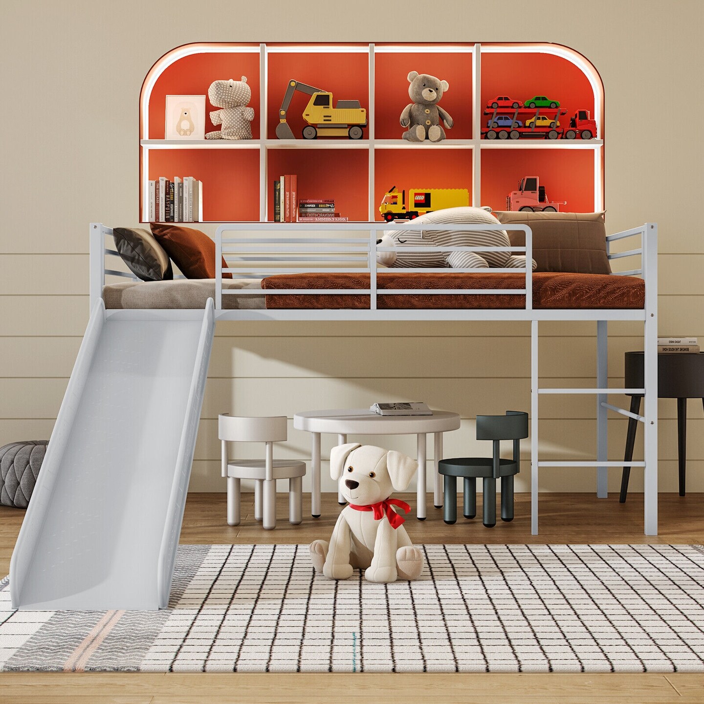 Twin Metal Loft Bed with Slide, Fun, Safe and Spacious