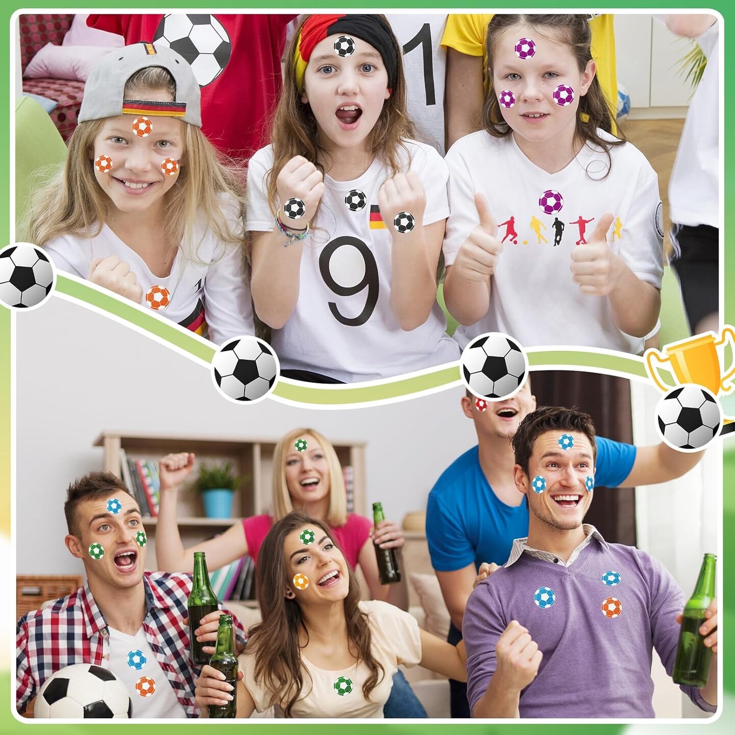 240 Pcs Soccer Stickers Vinyl, Soccer Ball Stickers for Water Bottle Kids Girls Boys, Football World Cup Sports Decals Waterproof for Soccer Party Favor Helmet Reward Pride Planner Calendar DIY Craft