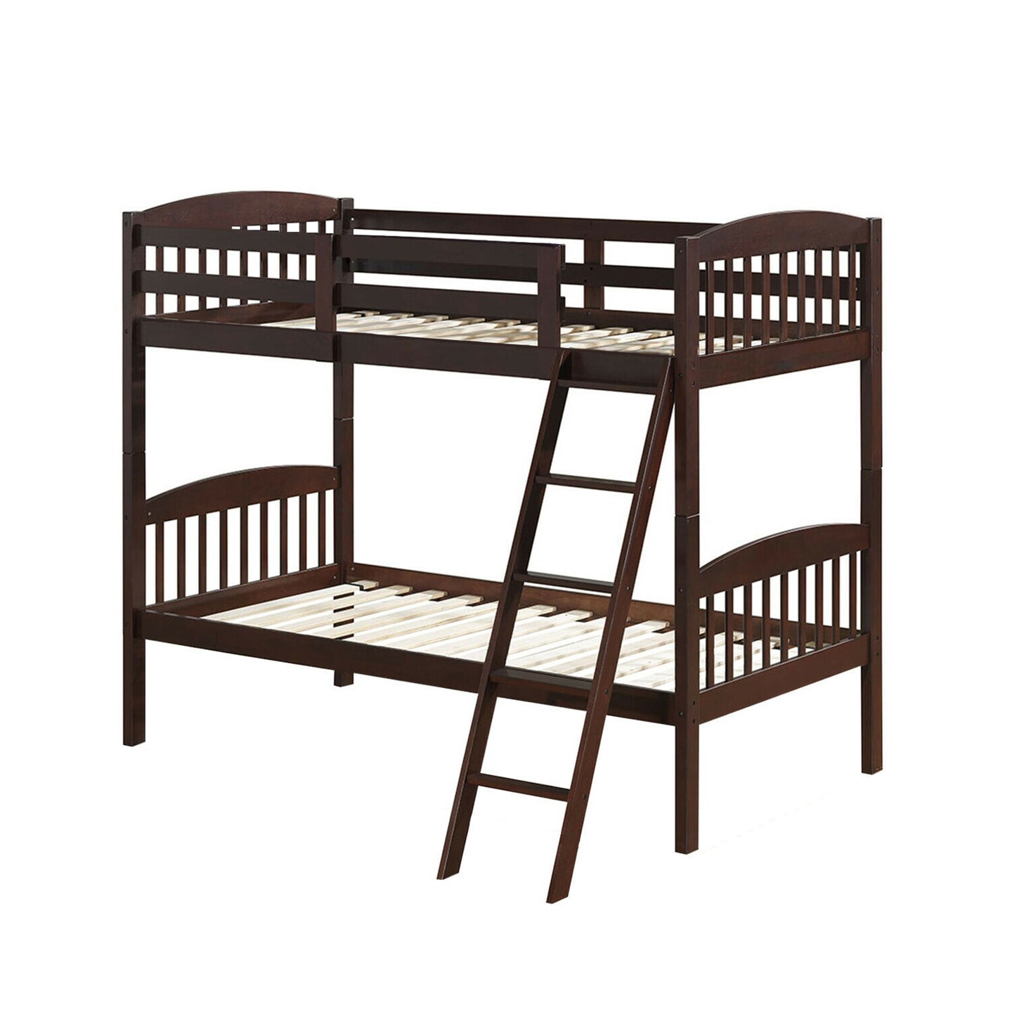 Wood Bunk Bed Twin with Inclined Ladder, Convertible, Safe and Space-Saving