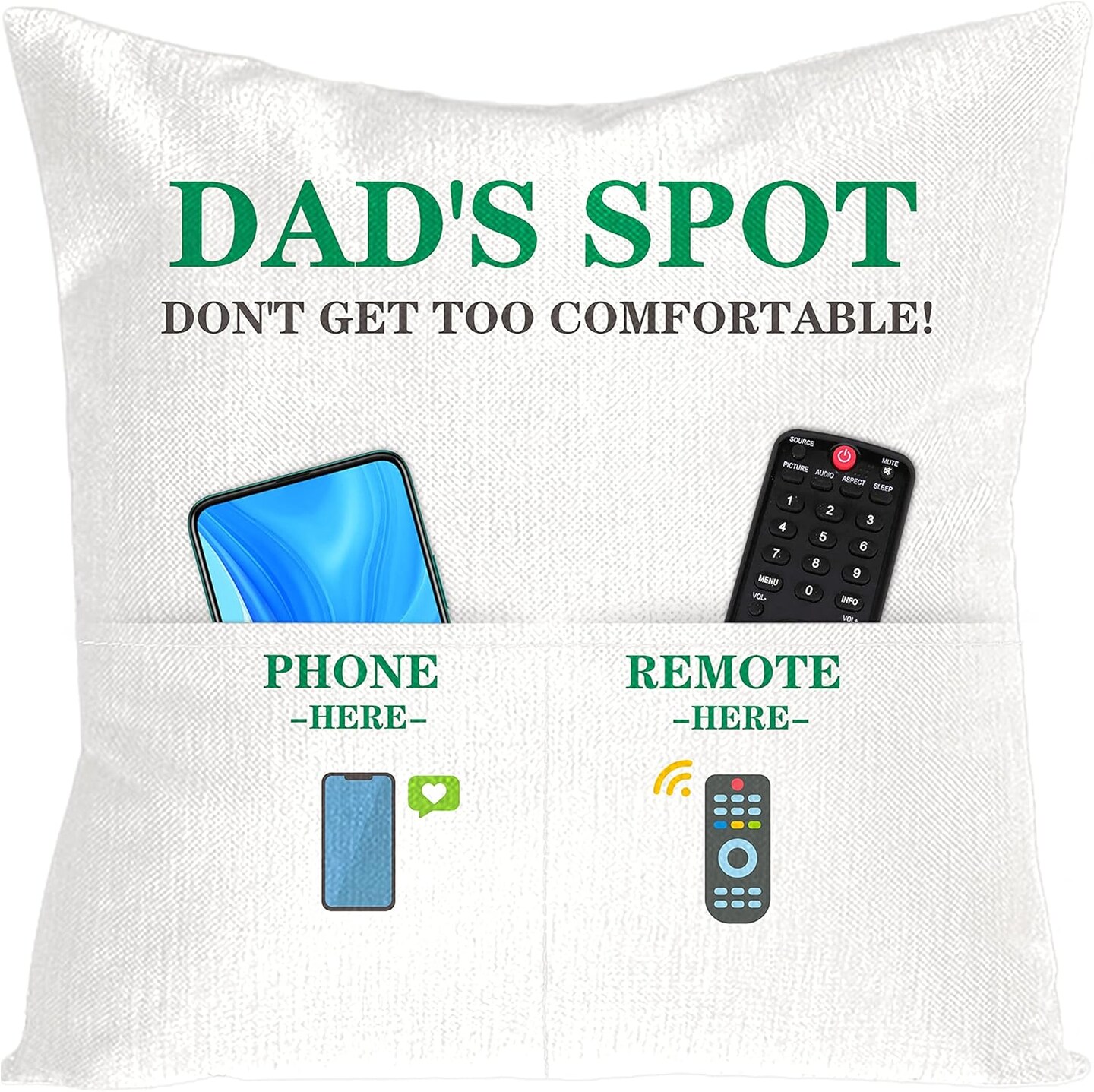 1PCS Dad’s Spot Throw Pillow Case, Father's Day Pillow Cover with 2 Pockets, Father's Day, Birthday, Thanksgiving Gift for Daddy Papa, Father's Day Linen Square Throw Pillow Case for Sofa Bed