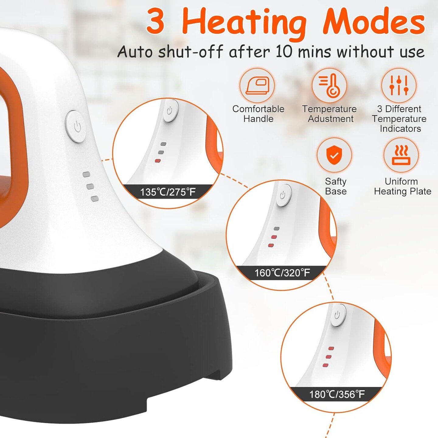 Mini Heat Press Machine - (7&#x22;&#xD7;3.8&#x22;), Heating Sublimation Transfer Projects for Tshirt Hats Bags Pillows Shoes Aprons,Features Insulated Safety Base, 3 Temperature Modes (Orange)