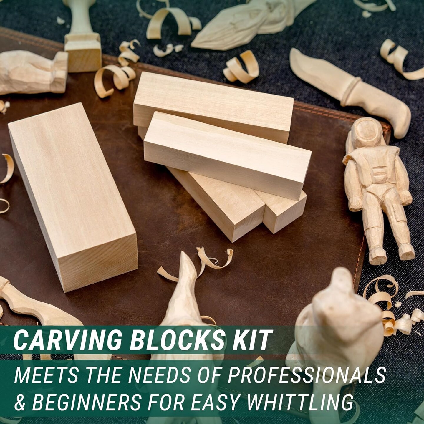 Wood Carving Kit for Kids, Beginners S16 – Whittling Knives Sloyd, Chip Wood Carving Knife, Basswood Blocks for Carvers - Whittling Tools Set