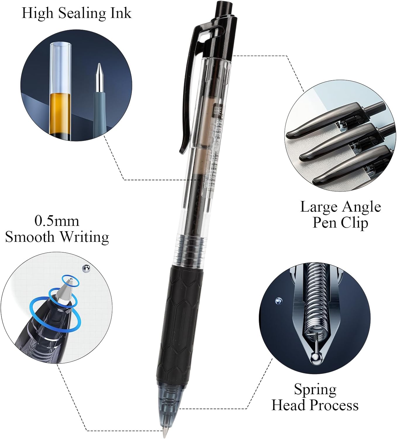 30 Pcs Gel Pens, 0.5mm Black Ink Gel Pen Fine Point Pens, Retractable Gel Ink Rollerball Pens, Quick Dry Gel Ink Pens with Large Capacity Ink Smooth Writing for Office School Women Men (Modern)