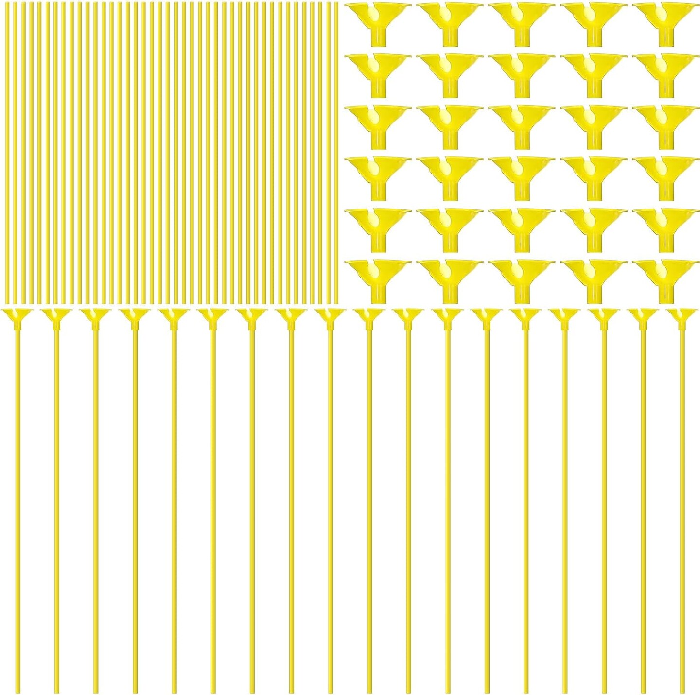50 Pieces Plastic Balloon Sticks 13 inch Reusable Balloon Holder and Cup for Birthday Graduation Prom Wedding Anniversary Party Decoration Supplies (Yellow)