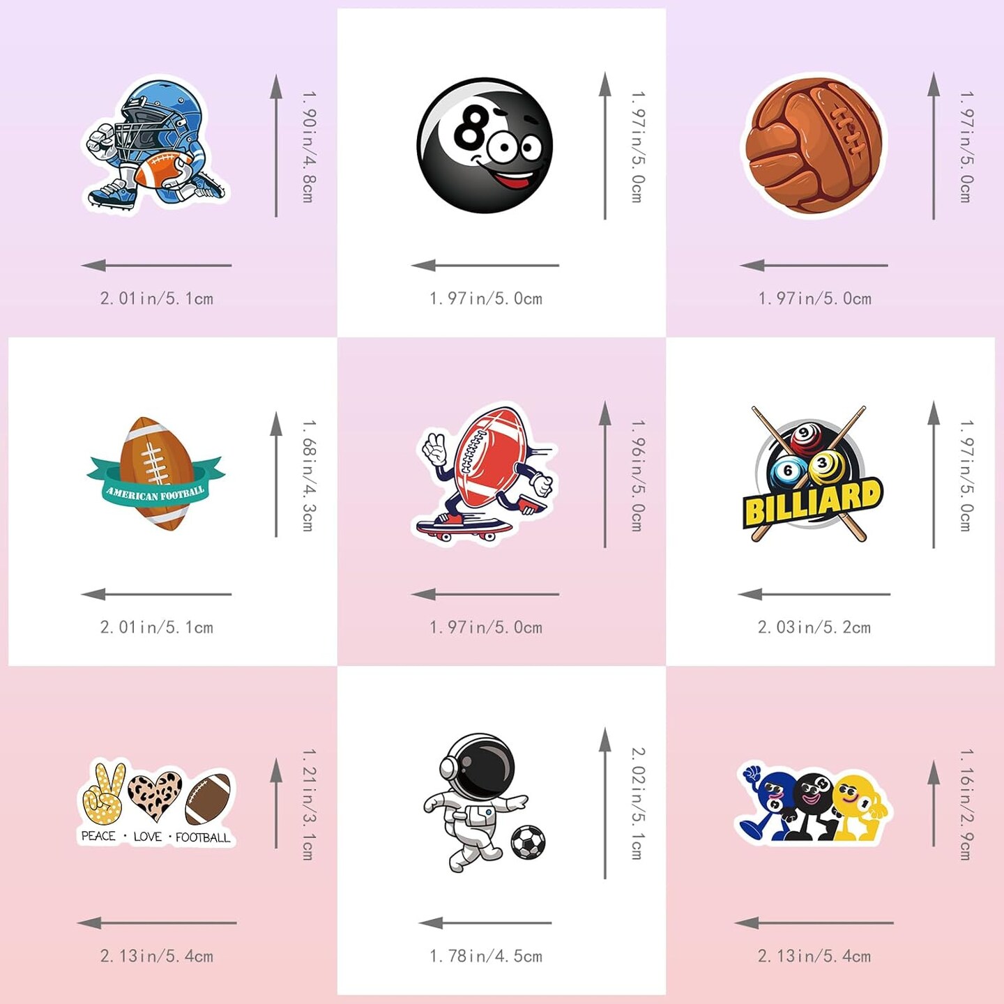 50Pcs Ball Sport Stickers, Cool Basketball Baseball Soccer Football Waterproof Vinyl Decal for Adult Teen Kids Notebook Water Bottle, Laptop, Luggage, Phone, Skateboard, Helmet