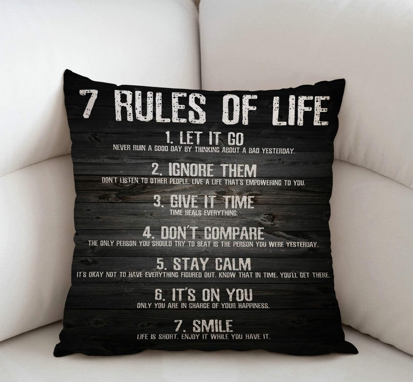 7 Rules of Life Motivational Quotes Throw Pillow Case Cushion Cover Cotton Linen 18x18 Inches for Sofa Couch